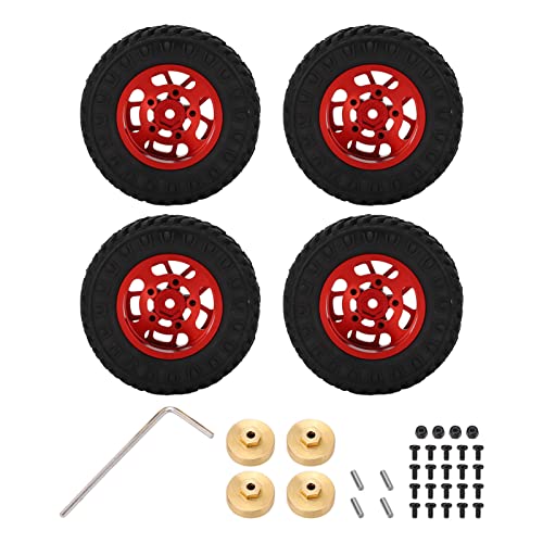 XIASABA 1/24 RC -Auto -Upgrade -Teile 4pcs Gummi 55 -mm -Reifen Messing Gegengewicht Combiner Aluminiumlegierung Rand für axiale SCX24 Silber (Rot) von XIASABA