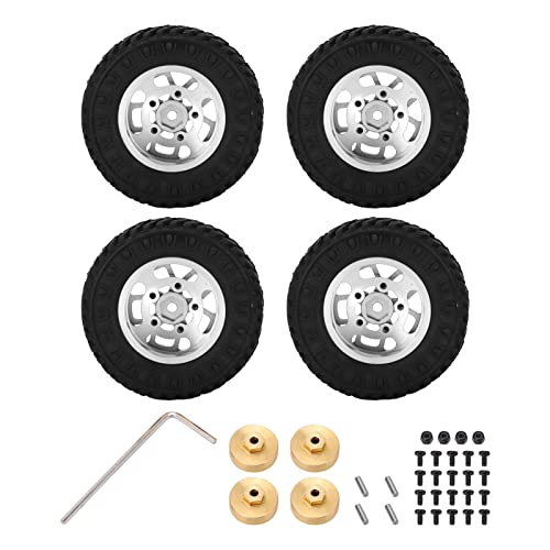 XIASABA 1/24 RC -Auto -Upgrade -Teile 4pcs Gummi 55 -mm -Reifen Messing Gegengewicht Combiner Aluminiumlegierung Rand für axiale SCX24 Silber (Silber) von XIASABA