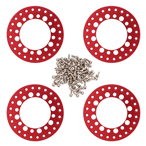 XIASABA 4Pcs 1.9 Inch Wheel Outer Beadlock Ring Aluminum Alloy Reusable RC Accessories for Traxxas 1/10 RC Car in Black Color (Red) von XIASABA