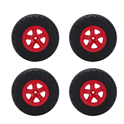 XIASABA 4Pcs RC Car Rubber Tires Wheel Rim Set for 1/10 Short Course Truck with 110mm Diameter 46mm Width and 12mm Hex Coupler Made of Plastic and Rubber for A Sturdy Practical and (Red) von XIASABA