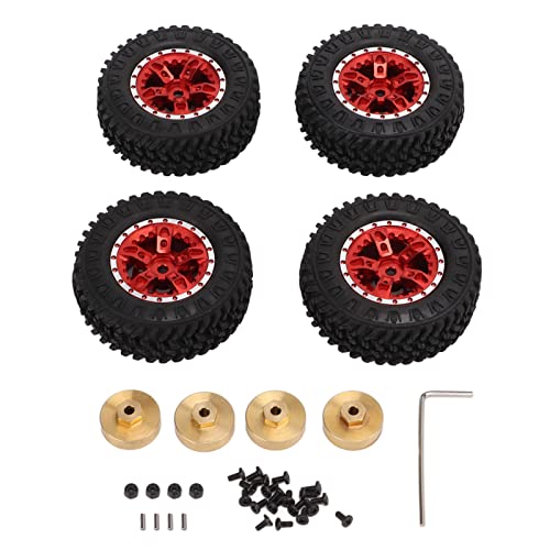 XIASABA 55 mm vorderen hinteren Gummireifen mit 5 Speichen Metallrad Rand für axiales SCX24 1/24 RC -Auto Silber (Rot) von XIASABA