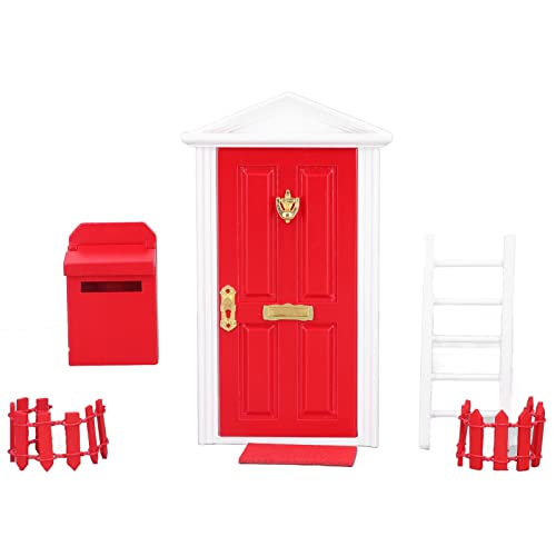 XIASABA Mini-Holztür-Set, Exquisite Verarbeitung, lebendige Details, gesättigte Farbe, winzige Zahnfee-Tür aus Holz für 1 12 Puppenhaus, blau, ideal zum Dekorieren Ihres (Red) von XIASABA