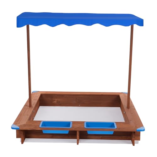 Sandkasten Sandkasten mit Abdeckung,Holzsandkasten mit Abdeckung, Kindersandkasten, Sandkästen für den Garten,Tragfähigkeit 100kg,Blau, Braun,126 * 121 * 118cm von XIAYUHE