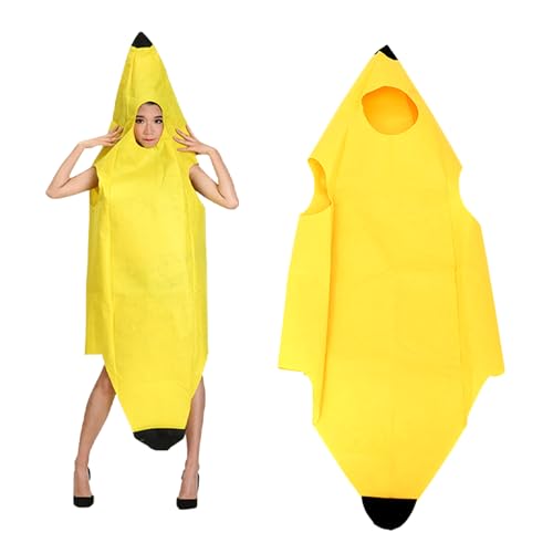 XICAIHAO Bananenkostüm, Bananen-Kostüm für Erwachsene, lustiges Bananenkleid-Kostüm für Familie, Erwachsenenkostüme für Party, Halloween, Obstkostüme für Damen, Herren (Banana) von XICAIHAO