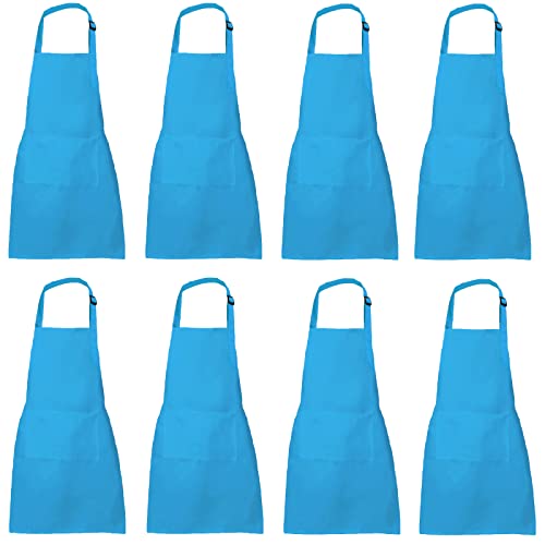XIEJINJIA 8 Stück Kinder Schürze Wasserfest Verstellbar mit Taschen Koch Kind Kochen Backen Malen für Jungen und Mädchen Blau von XIEJINJIA