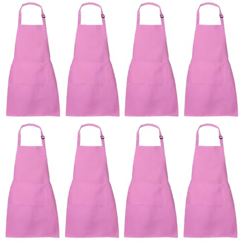 XIEJINJIA 8 Stück Kinder Schürze Wasserfest Verstellbar mit Taschen Koch Kind Kochen Backen Malen für Jungen und Mädchen Rosa von XIEJINJIA