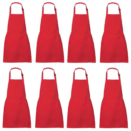 XIEJINJIA 8 Stück Kinder Schürze Wasserfest Verstellbar mit Taschen Koch Kind Kochen Backen Malen für Jungen und Mädchen Rot von XIEJINJIA