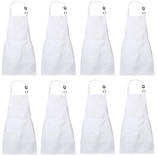 XIEJINJIA 8 Stück Kinder Schürze Wasserfest Verstellbar mit Taschen Koch Kind Kochen Backen Malen für Jungen und Mädchen Weiß von XIEJINJIA