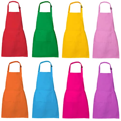 XIEJINJIA 8 Stück Kinder Schürze Wasserfest Verstellbar mit Taschen Koch Kind Kochen Backen Malen für Jungen und Mädchen von XIEJINJIA