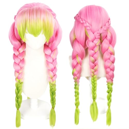 XIEXIESHER Anime Kanroji Mitsuri Perücken, Mitsuri cosplay wig mit Free Wig Cap, 80 cm, Kopfumfang Perücke Charakter Verkleiden Perücke Passend für kleine Mädchen Halloween und Karneval von XIEXIESHER