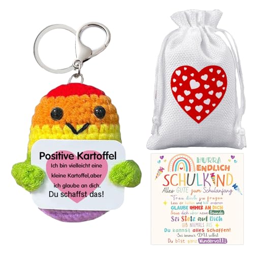 XIEXIESHER Einschulung Mädchen Geschenk, Positive Potato, Pocket Hug, Schultüte Füllung Mädchen, Schulkind 2025 Mädchen Glücksbringer Schulanfang Geschenke für Mädchen mit Grußkarte Geschenktüte von XIEXIESHER