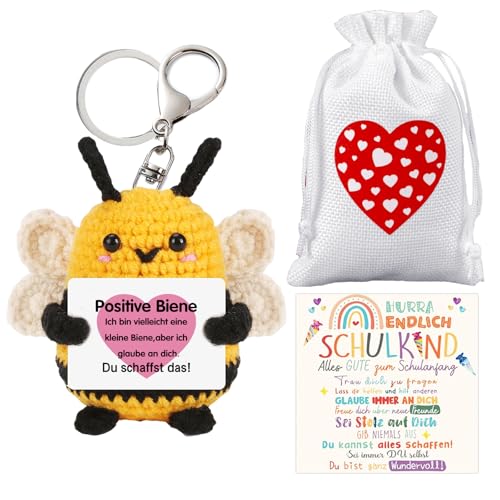 XIEXIESHER Einschulung Mädchen Geschenk, Glück Biene Positive Geschenk, Bee Pocket Hug, Schultüte Füllung Mädchen, Schulkind 2025 Mädchen Glücksbringer Schulanfang Geschenke für Mädchen von XIEXIESHER