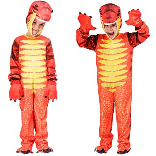 XIEXIESHER Halloween Dinosaurier Kostüm für Kinder, Triceratops Kostüm, Dinosaurier Tierische Jumpsuits, Halloween Weihnachten Party Carnival Cosplay Kostüm für 7-9 Jahre Unisex(Tyrannosaurus) von XIEXIESHER