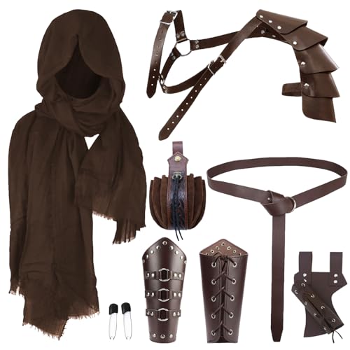 XIEXIESHER Medieval Knight Costume Accessory Set of 7, Viking Clothing Accessories, Medieval Knight Accessories, Costume Accessories Halloween Karneval Masquerade Cosplay (Braun) von XIEXIESHER