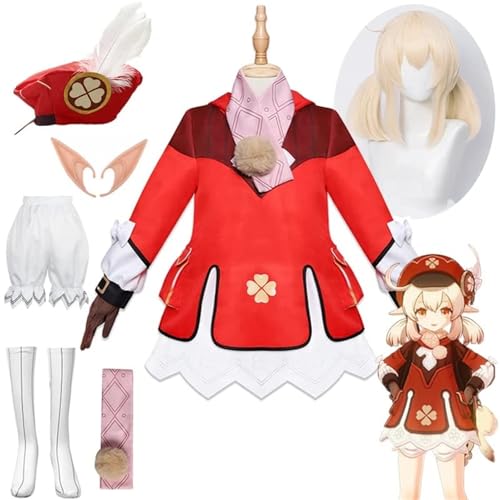 XIEXIEUS Anime Cosplay Kostüm Genshin Impact Klee Kleid komplettes Set Halloween Party süße Uniform mit Hut Erwachsene von XIEXIEUS