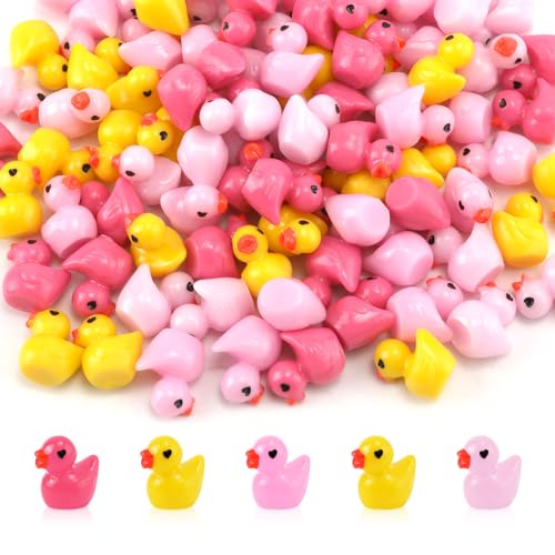 100 Mini Harz Enten, Miniatur Deko Enten mit Schwarzen Liebesherzaugen Winzige Kleine Enten Figuren Valentinstag Dekoration für DIY Bastel Puppenhäuser Landschaften Spiele (4 Farben) von XIHIRCD