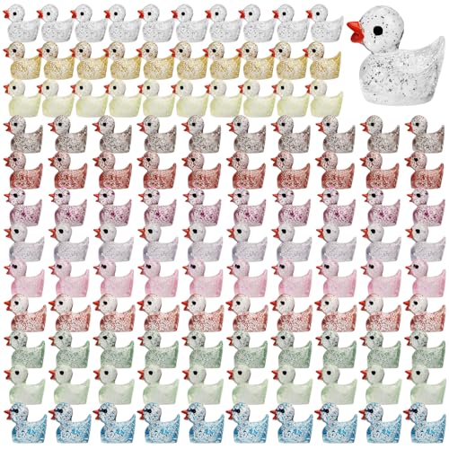 120 Stück Mini Enten Harz, Bunte Mini Harz Glitzer Enten Niedliche Miniatur Figuren Enten für DIY Ornamente Puppenhaus Zuhause Geburtstagsparty Dekoration von XIHIRCD