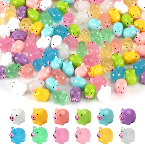 120St Mini Harz Schwein, Leuchtende Mini Schweine im Dunkeln Leuchtend Kleine Schweine Miniatur Schwein Figuren für DIY Puppenhäuser Gartenlandschaft Geburtstagsparty (12 Farben) von XIHIRCD