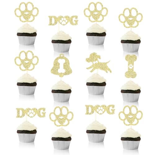 12st Cupcake Topper mit Hundepfoten, Glitzer Cupcake Dekorationen Buchstaben Welpenknochen Mini Pfote Cupcake Picker für Babyparty Geburtstag Jungen Mädchen Kuchen Dessertzubehör 12st Cupcake Topper mit Hundepfoten, Glitzer Cupcake Dekorationen Buchstaben Welpenknochen Mini Pfote Cupcake Picker für Babyparty Geburtstag Jungen Mädchen Kuchen Dessertzubehör von XIHIRCD