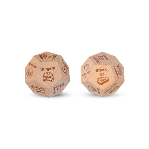 2 Stück Food Decision Würfel, Holz Date Night Würfel Whats for Dinner Würfel 12 Lebensmittelauswahl-Würfel für Paare Ihn Sie Ehemann Ehefrau Valentinstag Geburtstag Jahrestag Geschenk von XIHIRCD