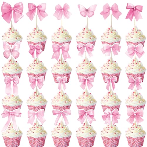 24 Stk Schleifen Cupcake Topper, Rosa Schleifen Kuchenaufsatz Kupferpapier Rosa Schleifen Cupcake Topper Fliege Kucheneinsatz für Schleifenparty Geburtstagsdekoration für Mädchen 24 Stk Schleifen Cupcake Topper, Rosa Schleifen Kuchenaufsatz Kupferpapier Rosa Schleifen Cupcake Topper Fliege Kucheneinsatz für Schleifenparty Geburtstagsdekoration für Mädchen von XIHIRCD