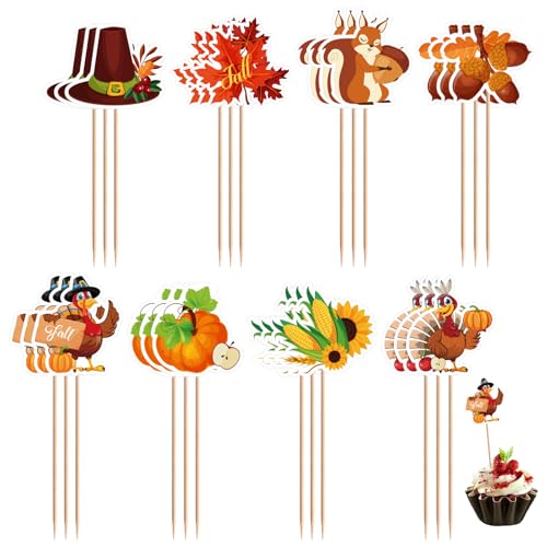 24 Stück Thanksgiving-Cupcake-Topper, Herbst-Kuchen-Topper Truthahn Kürbis Ahorn-Topper Cupcake-Lebensmittelzubehör für Herbst-Mottoparty Thanksgiving-Party-Dekoration 24 Stück Thanksgiving-Cupcake-Topper, Herbst-Kuchen-Topper Truthahn Kürbis Ahorn-Topper Cupcake-Lebensmittelzubehör für Herbst-Mottoparty Thanksgiving-Party-Dekoration von XIHIRCD