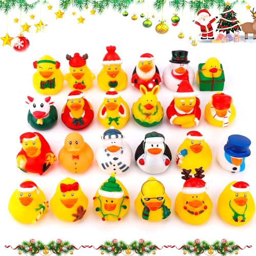 24 Stück Weihnachts Gummienten, Urlaubs Gummienten Bunte niedliche Gummienten Badespielzeug Weihnachts Entendekorationen für Weihnachten, Winter, Party, Gastgeschenke, Geburtstagszubehör von XIHIRCD