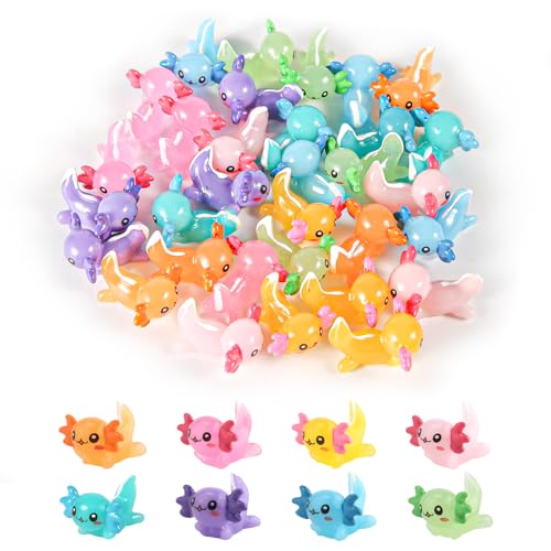 XIHIRCD 32 Stück Mini Harz Figuren, Kleiner Trottel Axolotl Miniatur Axolotl-Charms Kleine Tierfiguren Ornament für Heimwerker Garten Landschaft Puppenhaus Topfpflanzen Dekorationen (8 Farben) von XIHIRCD