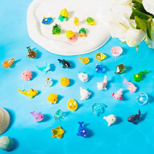 XIHIRCD 36St Mini Figuren Ozean, Harz Ozean Tiere Figuren Axolotl Figur Mini Miniatur Meerestiere für Puppenhaus Gartendekoration DIY Kunsthandwerk Zubehör von XIHIRCD