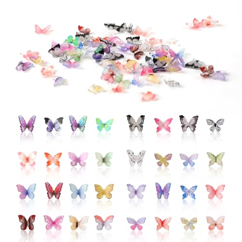 60 Stück Mikro Schmetterling Resin, Bunte Kleine Schmetterlinge Deko Mini Miniaturen Puppenhaus Zubehör 3D Schmetterling Nagel Charms Landschaftsdekorationen zum Basteln Terrarium-Dekor von XIHIRCD