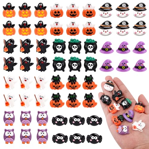 60 Stück Mini-Halloween-Harzornamente, Kleine Halloween-Gartendekoration 10 Stile Winzige Harztiere Süße Entzückende Halloween-Miniatur für Heimwerker Basteln Ohrringe Handyhüllen von XIHIRCD