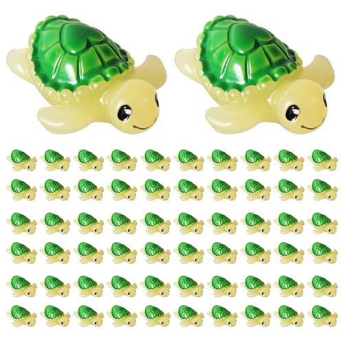 60stk Mini-Harzschildkröten, Grün Kleine Schildkrötenfiguren Miniaturschildkröte Kleine Meerestierspielzeuge zum Basteln Puppenhaus Landschaft Streichspiel Zuhause Aquarium Gartendekoration von XIHIRCD
