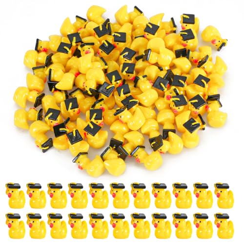 XIHIRCD Miniatur Entenfiguren mit Abschlusskappen, Winzige Enten aus Harz, Gelb, 80 Stück, 1,9 x 1,6 x 1,25 cm, für Zuhause, Schule, Partygeschenke, Abschlussfeiern von XIHIRCD