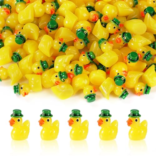 XIHIRCD 80stk Mini Ente Harz, St. Patrick's Day Kunstharz Enten Irischer Grüner Hut Winzige Miniatur-Enten zum Basteln Puppenhaus Mini-Garten Landschaft Zuhause St. Patrick's Day Geschenkdekoration von XIHIRCD