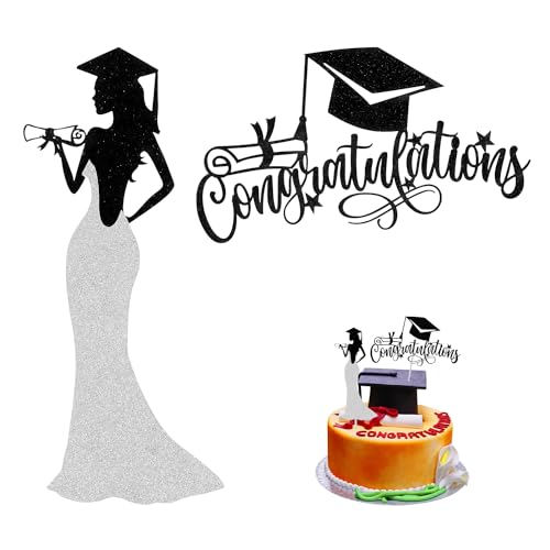 Mädchen-Abschluss-Kuchenaufsatz und Glückwunsch-Kuchenaufsatz, glitzernder Kuchenaufsatz Glückwunsch Graduierung Abschluss-Kuchenaufsatz für Mädchen-Abschluss-Motto-Partyzubehör Dekorationen Mädchen-Abschluss-Kuchenaufsatz und Glückwunsch-Kuchenaufsatz, glitzernder Kuchenaufsatz Glückwunsch Graduierung Abschluss-Kuchenaufsatz für Mädchen-Abschluss-Motto-Partyzubehör Dekorationen von XIHIRCD