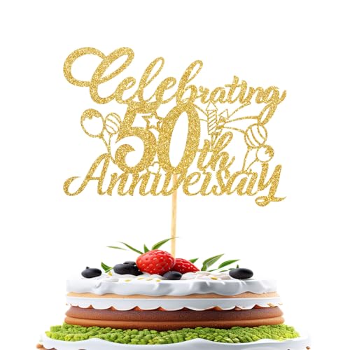 Tortenaufsatz zum 50 Jahrestag, Goldene Dekoration zum 50 Hochzeitstag Tortenaufsatz Happy Anniversary für Geburtstagsfeiern Firmenjubiläumsdekorationen Tortenaufsatz zum 50 Jahrestag, Goldene Dekoration zum 50 Hochzeitstag Tortenaufsatz Happy Anniversary für Geburtstagsfeiern Firmenjubiläumsdekorationen von XIHIRCD
