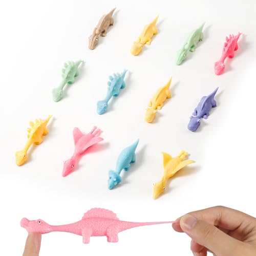 XIHIRCD 12 Stück Fliegende Dinosaurier-Spielzeuge, Weich Fliegende Dinosaurier Gummiartig Dinosaurier-Fingerschleuder Dinosaurier-Partygeschenke für Jungen Mädchen Geschenk (6 Farben) von XIHIRCD
