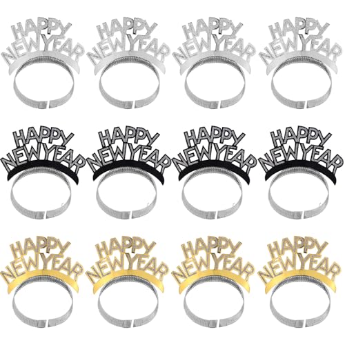 XIHIRCD 12 Stück Frohes Neues Jahr-Stirnband-Tiara, Silvester-Partygeschenke 2025 Silvester-Cosplay-Stirnband Frohes Neues Jahr-Kopfschmuck für Erwachsene Kinder (3 Farben) von XIHIRCD