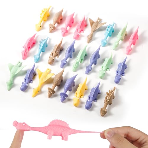 XIHIRCD 24 Stück Dinosaurier Finger Spielzeug, Weich Gummi Dehnbar Fliegendes Dinosaurier Katapult-Tier-Fingerspielzeug Dinosaurier-Partygeschenke für Teenager Erwachsene Kinder Geschenk (6 Farben) von XIHIRCD