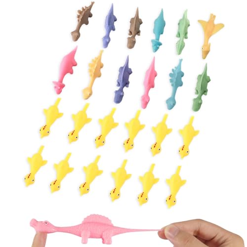 XIHIRCD 24 Stück Finger Schießspielzeug, Rubber Chicken Toys Lustige Mini Flugdinosaurier Spielzeuge für Jungen und Mädchen als Geschenk für Partys (Gelbes Küken + Bunter Dinosaurier) von XIHIRCD