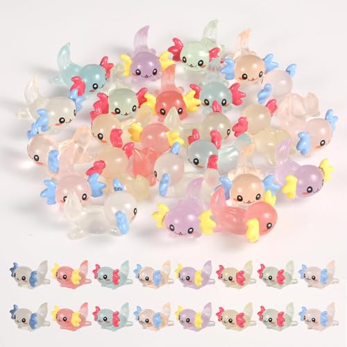 64 Stück Kleiner Trottel Axolotl, Leuchtender Mini Harz Axolotl aus Kunstharz Axolotl Anhänger für Heimwerker Handwerk Garten Landschaft Puppenhaus Topfpflanzen Dekorationen (8 Farben) von XIHIRCD