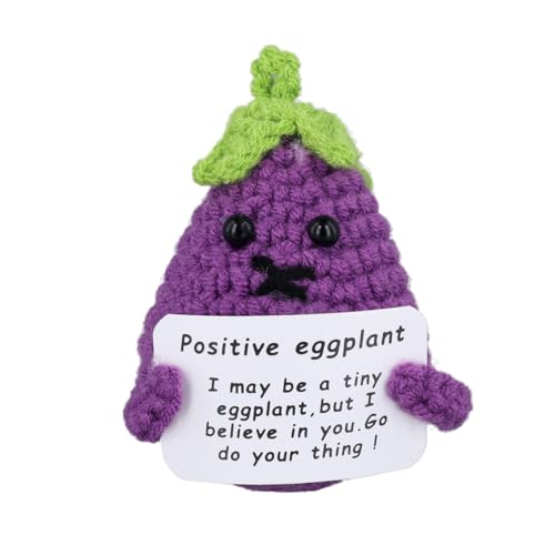 XIHIRCD Positive Aubergine, 8cm Gestricktes Gemüse mit Positiver Karte Süße Handgefertigte Wolle Positive Eggplant Kreatives Spielzeug für Freunde Ermutigung Party Dekoration von XIHIRCD