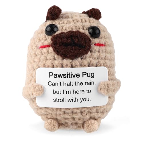 XIHIRCD Positiver Hund, 7x6cm Süßer Positiver Mops Positive Häkeltiere Positive Gestrickte Puppe Gestricktes Hundespielzeug mit Ermutigung und Wärme Freunde und Familie von XIHIRCD