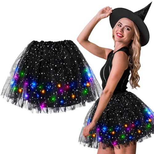 XIHUAN Damen LED Tüllrock, Schwarz, Tütü Kostüm-Unterteile für Erwachsene, Teenager & Mädchen, Minirock mit LED Lichtern, Karneval Kostüm, Bequem von XIHUAN