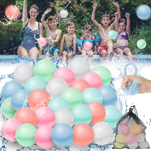 Wiederverwendbare Wasserballons,30 Stück Wasserbomben Selbstschließend mit Netztasche Silikon Wasserballons Schnelles Befüllen Wasser Luftballons für Kinder ab 4 Pool Spielzeug Strandspielzeug Wiederverwendbare Wasserballons,30 Stück Wasserbomben Selbstschließend mit Netztasche Silikon Wasserballons Schnelles Befüllen Wasser Luftballons für Kinder ab 4 Pool Spielzeug Strandspielzeug von XIHUAN