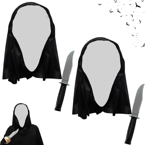 XILEPINAN 4 Stück Schrei Maske,Gruselige Schrei Maske, mit 2 Fake Messer, Halloween Ghostface, Scream Ghostface, Geeignet für Karneval, Maskerade, Halloween (2 Masken 2 Messer) von XILEPINGAN