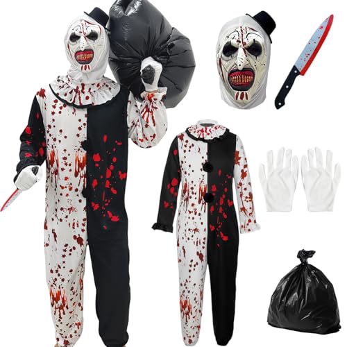 XILEPINGAN Art Clown Kostüm,Halloween Art The Clown Kostüm, Terrifier Art der Clown-Kostüm, mit Maske, Fake-Messer,Terrifier Clown Cosplay Halloween Karneval Party (Erwachsene, M) von XILEPINGAN