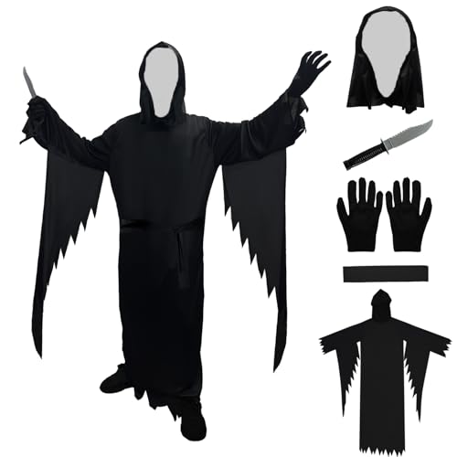 XILEPINGAN XILEPINAN Halloween-Schrei-Masken-Kostüm, Halloween Scream Costume,Gruseliges schreiendes Geisterkostüm mit falschem Messer,Halloween & Horror Verkleidung (Aldult-L) von XILEPINGAN
