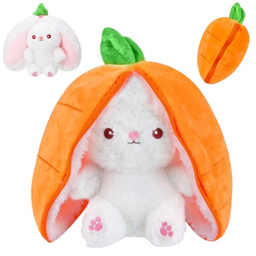 XIMEY Hase Erdbeere Plüsch, Osterhase Plüschtier Hase 25cm Hase Karotte Plüschtier, Hase Kuscheltier, Stofftier Hase, Versteckter Hasen Plüsch für Kinder Jungen Mädchen Osterparty-Dekoration Geschenk von XIMEY