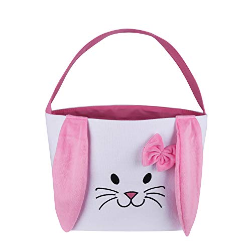 XIMIN Baumwolle Osterhase Tasche Mit Flauschigen Ohren, Niedlichen Flauschigen Osterhasen Körbe, Hase Ohr Tragetaschen Süßigkeitentasche Geschenktüte Trageeimer Für Kinder Mädchen Jungen (Rosa) von XIMIN